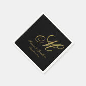 Serviette En Papier Élégant Noir Or Monogramme simple Mariage (Coin)