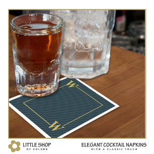 Serviette En Papier Élégant noir orné de rayures et monogramme