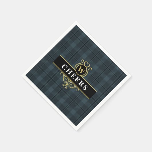 Serviette En Papier Élégant noir plaqué or Monogramme initial (Coin)