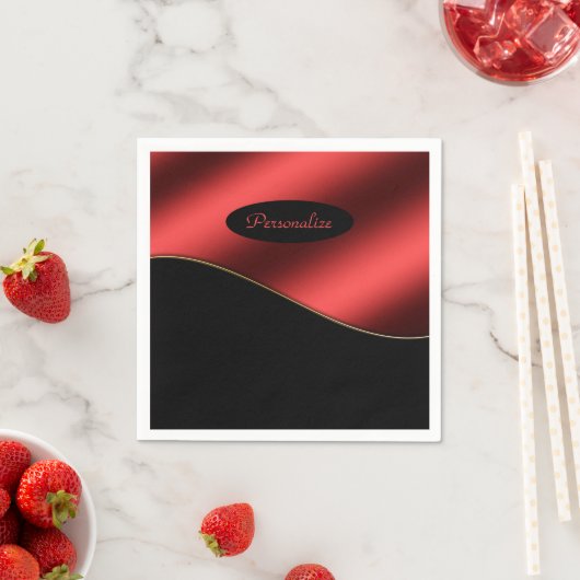 Serviette En Papier Elégant Noir Rouge Design élégant Wave Personnalis (En situation)