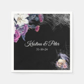 Serviette En Papier Élégant noir violet gothique Mariage crâne floral (Devant)