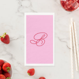 Serviette En Papier Élégant Nom en écriture manuscrite Monogramme Rose