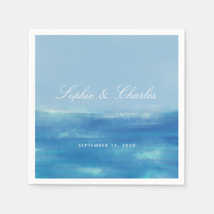 Serviette En Papier Elegant Ocean Watercolor Enregistrer la date Carte