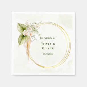 Serviette En Papier Élégant Olive Green et Mariage or