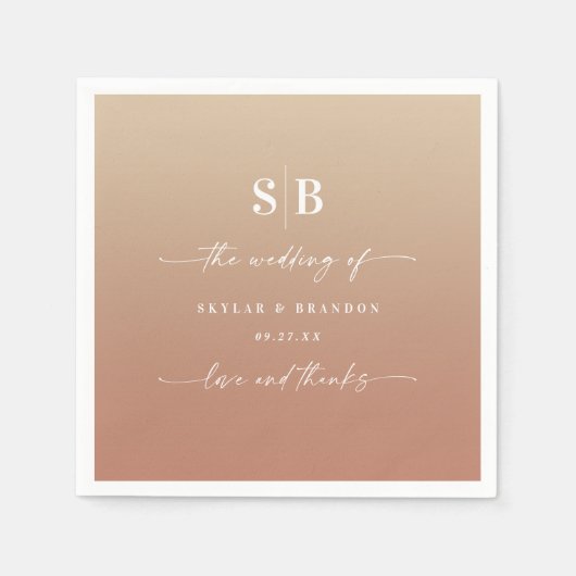 Serviette En Papier Elegant Ombre Clay & Gold Monogramme Mariage (Devant)