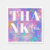 Serviette En Papier Élégant Opal Pierre Bold Merci Mariage (Devant)