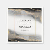 Serviette En Papier Élégant Opulence Noir et Or Mariage moderne (Devant)