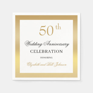 Serviette En Papier Élégant Or 50e Anniversaire de Mariage