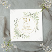 Serviette En Papier Elégant Or 50ème Anniversaire Aquarelle Verdure