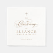 Serviette En Papier Élégant or Croix Script Calligraphie Christening (Devant)