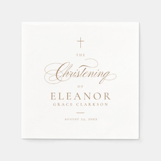 Serviette En Papier Élégant or Croix Script Calligraphie Christening (Devant)
