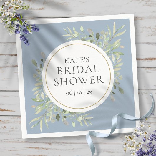 Serviette En Papier Elégant or Dusty Fête des mariées de verdure bleue