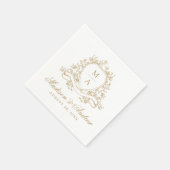 Serviette En Papier Élégant or Floral Crest Monogram Mariage (Coin)
