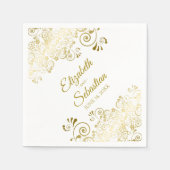 Serviette En Papier Elégant or Floral Filigree Simple Mariage chic (Devant)