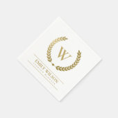 SERVIETTE EN PAPIER ÉLÉGANT OR FLORAL LAUREL WREATING MONOGRAM INITIAL (Coin)