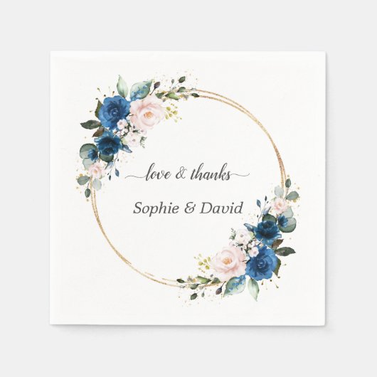 Serviette En Papier Elégant or Marine bleu rose Fleurs Mariage de fleu (Devant)