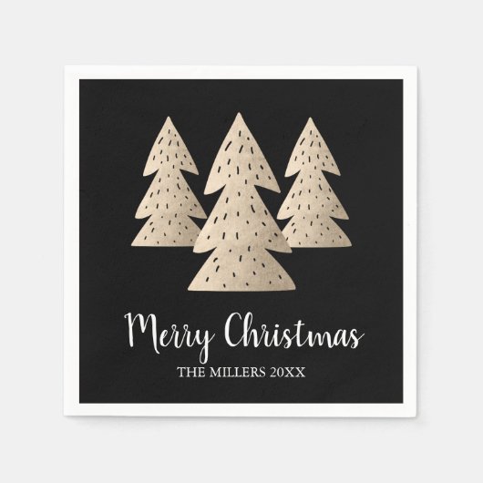 Serviette En Papier Elégant or moderne et noir Joyeux sapin de Noël (Devant)