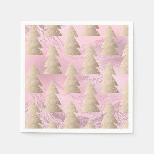 Serviette En Papier Élégant or moderne et rose motif sapin de Noël (Devant)