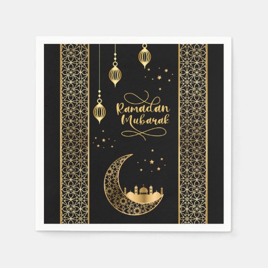 Serviette En Papier Elégant or Motifs islamiques Ramadan Moubarak (Devant)