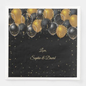 Serviette En Papier Élégant or noir Balloons Confetti Mariage (Devant)