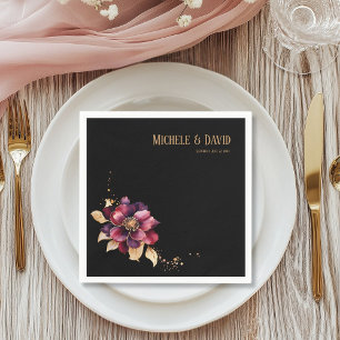 Serviette En Papier Elégant or noir bordeaux nom date Standard