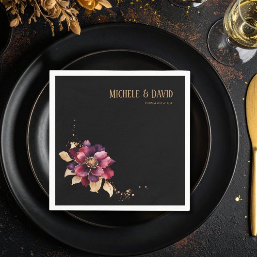 Serviette En Papier Elégant or noir bordeaux nom date Standard