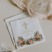 Serviette En Papier Élégant or Ornate Cross Floral Baptism