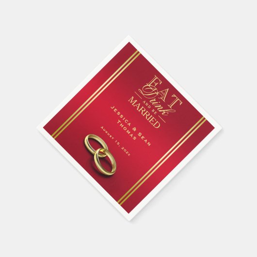 Serviette En Papier Elégant or & rouge, Mariage Mariage (Coin)