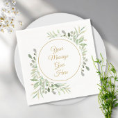 Serviette En Papier Élégant or script aquarelle douce verdure