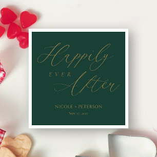 Serviette En Papier Élégant or Script Emerald Green Mariage serviettes