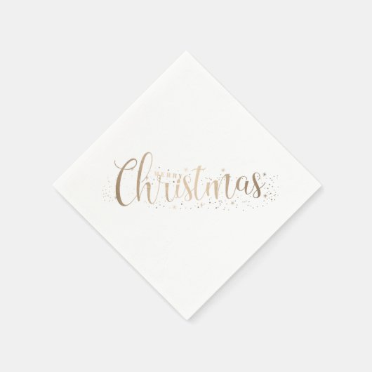 Serviette En Papier Élégant or sur blanc Joyeux Noël Script (Coin)