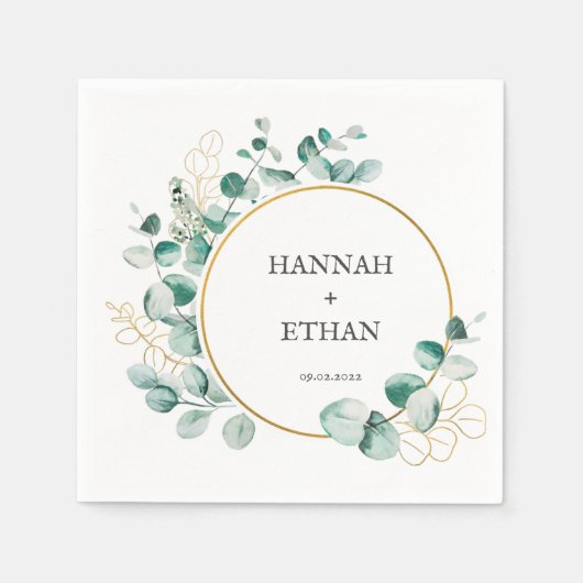 Serviette En Papier Elégant or vert Eucalyptus Personnalisé (Devant)