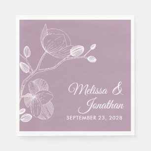 Serviette En Papier Élégant orchidées floral moderne violet mariage