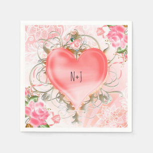 Serviette En Papier Élégant Ornemental Fleur Coeur Fête Abricot