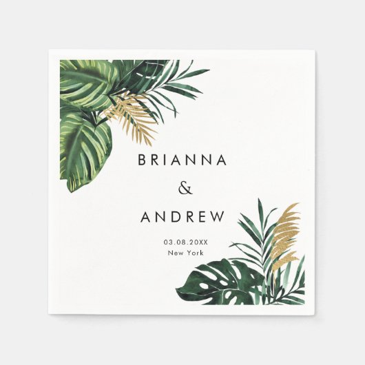 Serviette En Papier Elégant, Palmier Vert, Or (Imitation) (Devant)