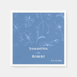 Serviette En Papier Élégant papier à motifs floraux bleu poussiéreux
