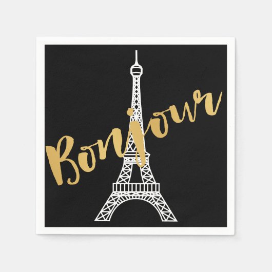 Serviette En Papier Élégant papier de la tour Eiffel Bonjour (Devant)