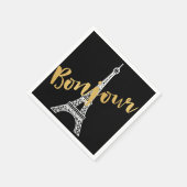 Serviette En Papier Élégant papier de la tour Eiffel Bonjour (Coin)