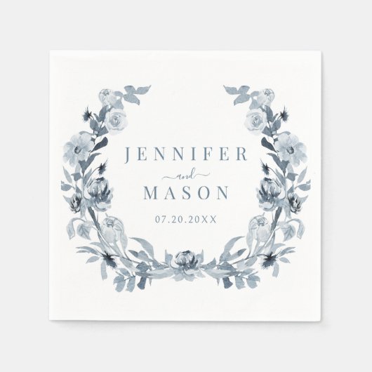 Serviette En Papier Élégant papier Mariage de  gris-bleu (Devant)