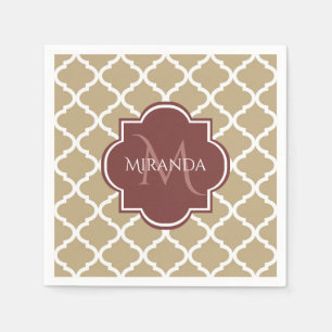 Serviette En Papier Élégant papier tan quatrefeuille burgundy monogram