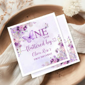 Serviette En Papier Elégant papillon violet 1er anniversaire fête