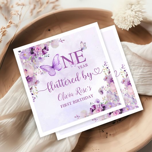 Serviette En Papier Elégant papillon violet 1er anniversaire fête