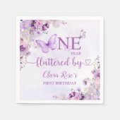 Serviette En Papier Elégant papillon violet 1er anniversaire fête (Devant)