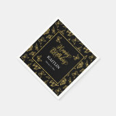 Serviette En Papier Élégant Papillons Noir Or Joyeux Anniversaire (Coin)