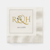Serviette En Papier Elégant paraphes or et ampersand, mariage rose (Devant)