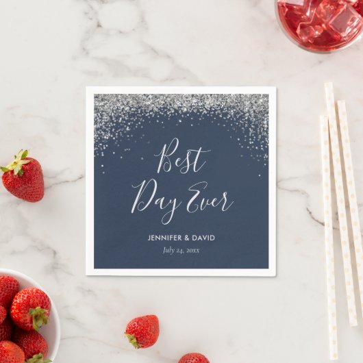 Serviette En Papier Elégant Parties scintillant Argent Confetti Mariag (En situation)