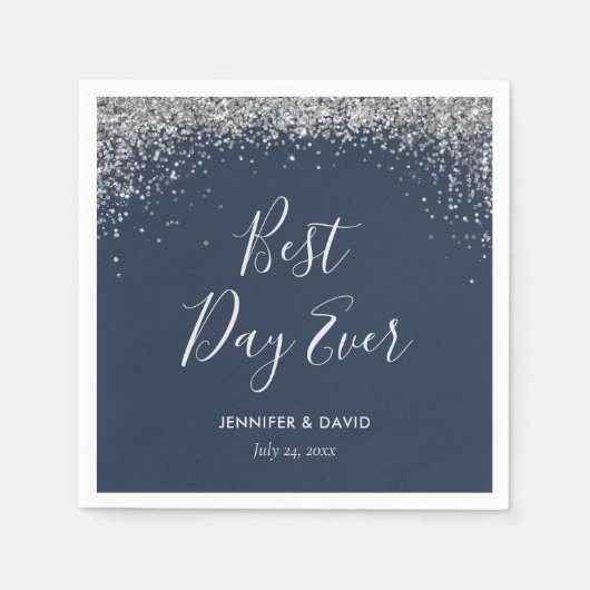 Serviette En Papier Elégant Parties scintillant Argent Confetti Mariag (Devant)