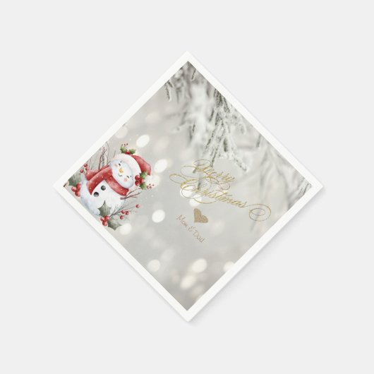 Serviette En Papier Élégant Parties scintillant or Coeur Snowman (Coin)