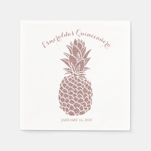 Serviette En Papier Élégant Parties scintillant rose Ananas Quinceaner (Devant)