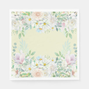 Serviette En Papier Elégant Pastel Beige Jardin Floral Anniversaire